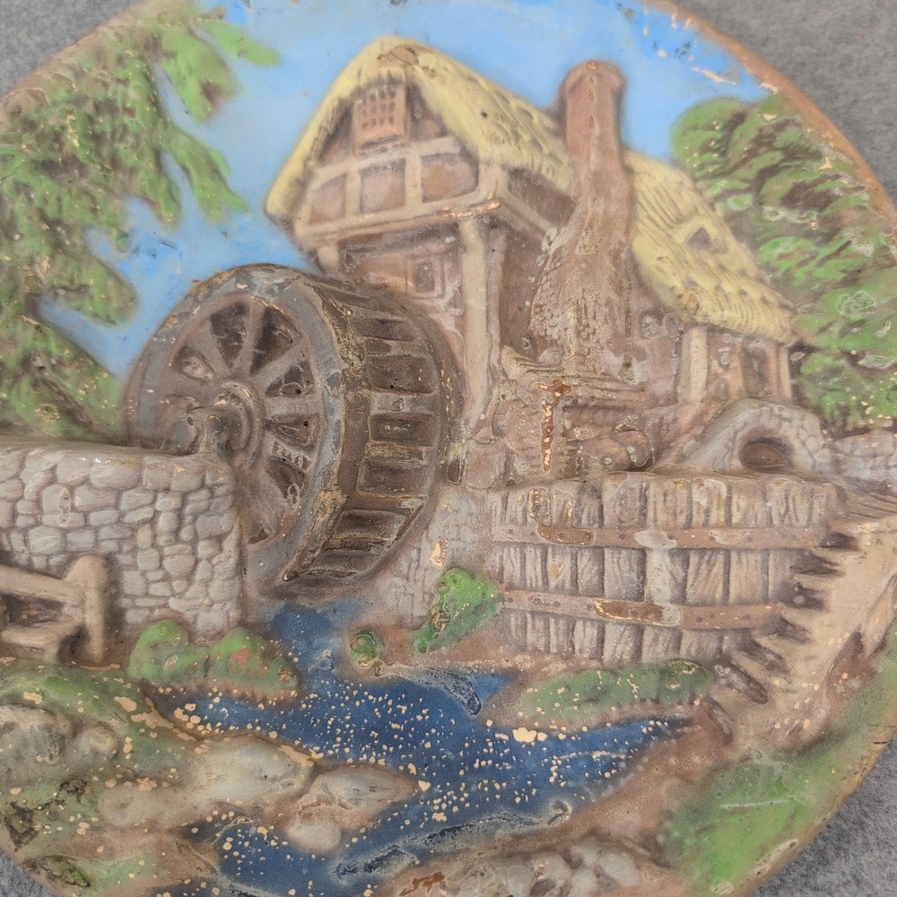 Vintage 3D Relief Wall Plaque Countryside Water Mill Cottage Scene Decor - Picture 3 of 6